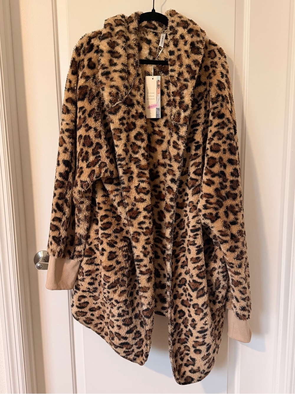 Leopard Print Faux Fur Coat Jacket 3XL Plush Long Sleeve NWT